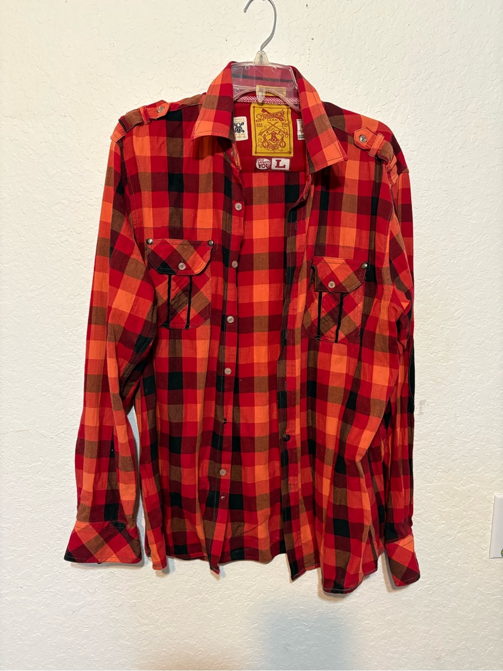 Sovereign Code Red and Black Plaid Button-Down Shirt